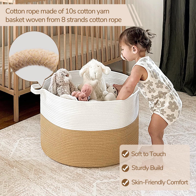 INDRESSME XXXLarge Jute Rope Basket 21.7" x 21.7" x 13.8" Woven Baby Laundry Baskets for Blankets Toys Storage Basket with Handle Comforter Cushions Storage Bins Thread Laundry Hamper - Image 3